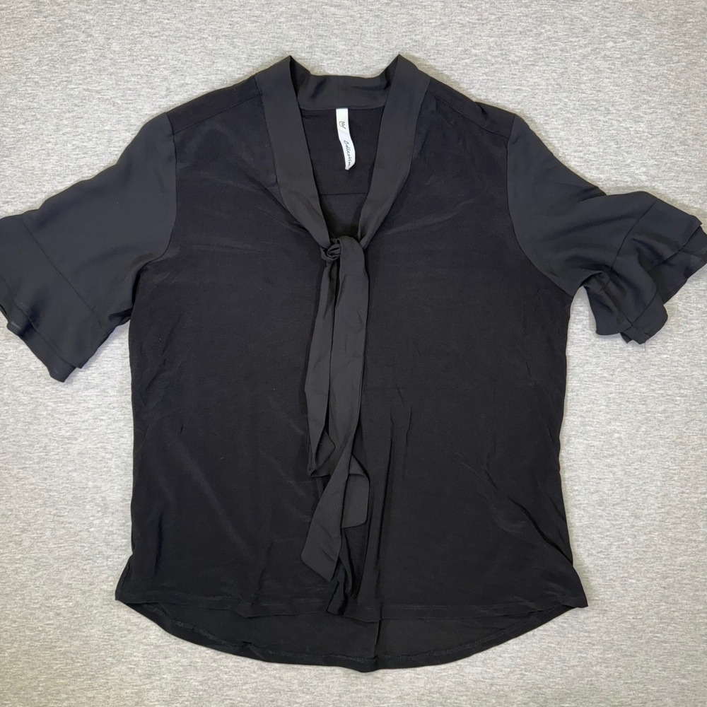 NY Collection Black Tie Neck Ruffle Sleeve Blouse MITU4105 Womens Large